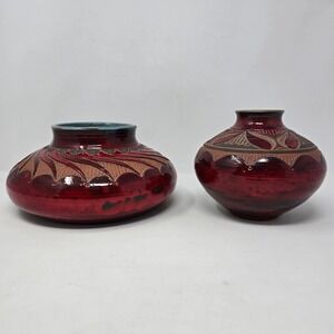Larry Allen Vases Studio Pottery Red Glazed Artisan Lot Set Signed 2011 Boho